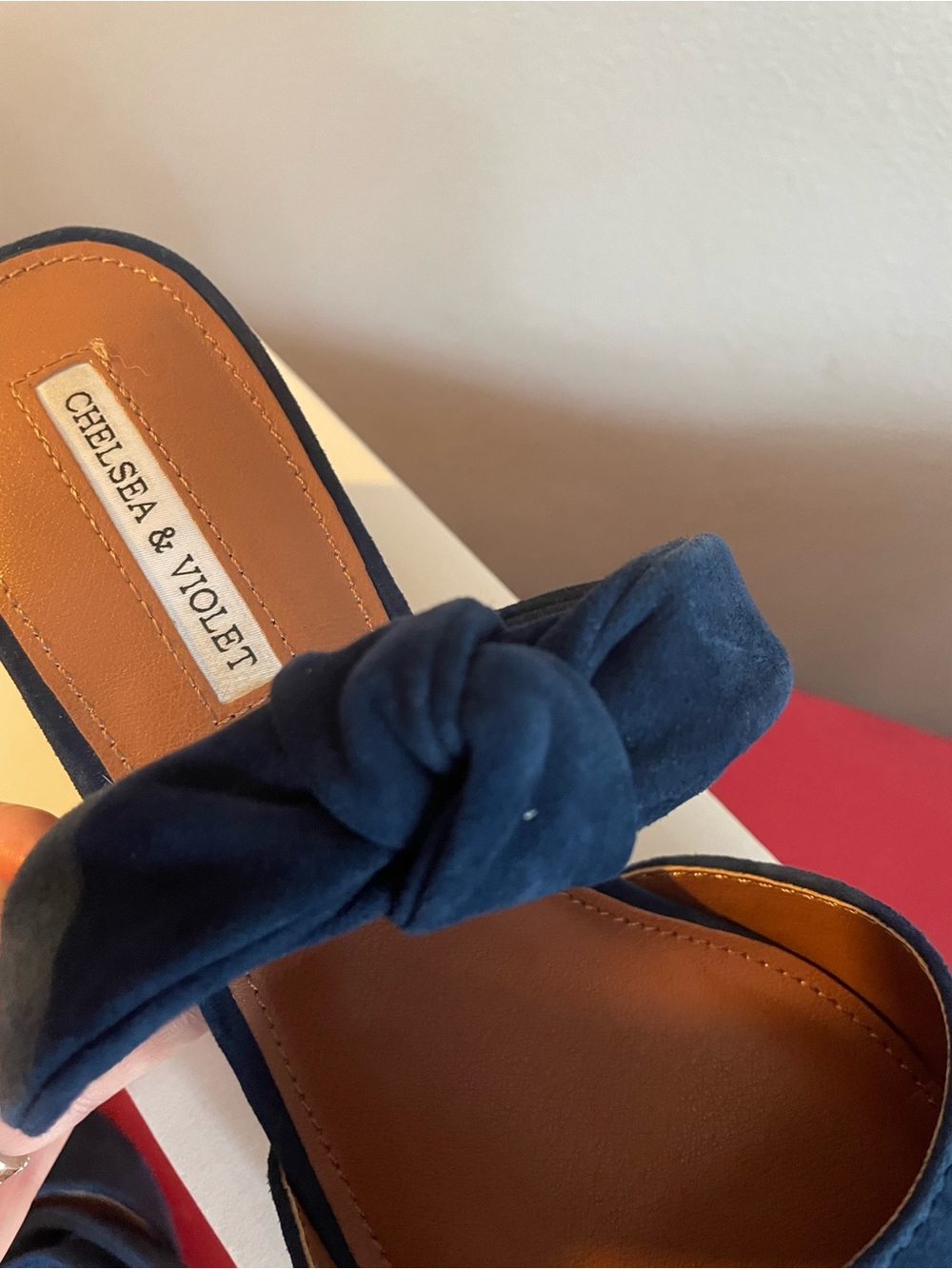 Chelsea and Violet Navy Suede Mules~Worn Once Size 9 - Picture 5 of 5